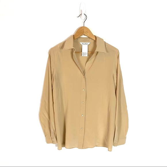 MaxMara Tops - MAX MARA Beige silk long sleeve button down shirt